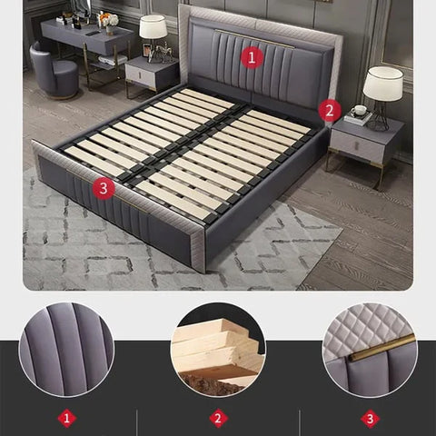 Dominion Vertical Tufting Grey Leatherette Bed