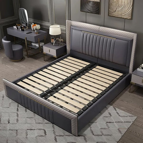 Dominion Vertical Tufting Grey Leatherette Bed