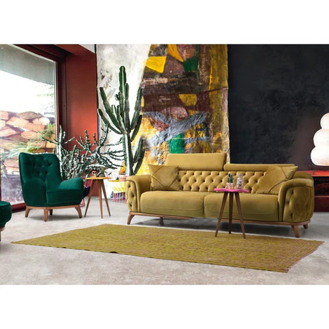 Turkish Bobran Modern Luxury sofa in velvet "Dusky Yellow Green Combination"