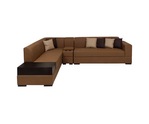 Alden Leatherette LHS And RHS  Sofa  In Tan Brown