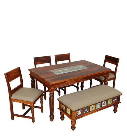 Wooden Rounded 6 Seater Dining Set