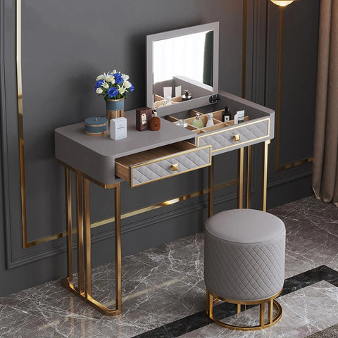 Oscar-dressing-table-with-ottoman-in-stainless-steel-gold