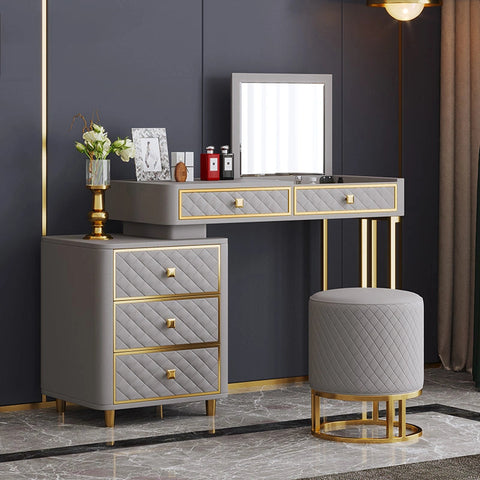 Oscar-dressing-table-with-ottoman-in-stainless-steel-gold