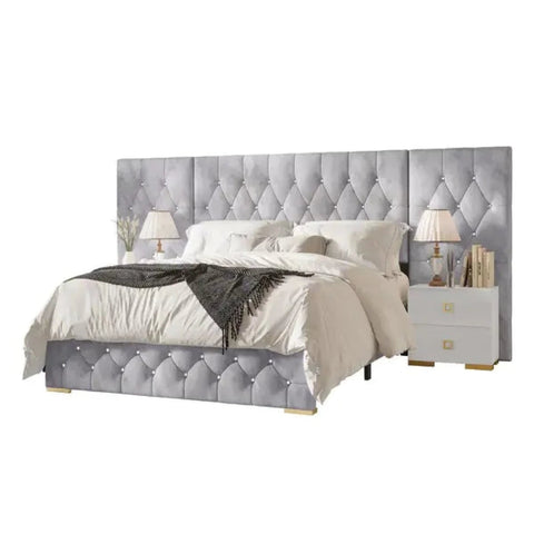 Dawnview Luxury Upholstered Bed and Leatherette Side Table