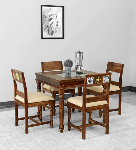 Wooden Rounded 4 Seater Dining Set