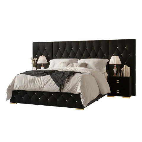 Dawnview Luxury Upholstered Bed and Leatherette Side Table