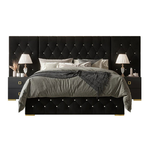 Dawnview Luxury Upholstered Bed and Leatherette Side Table